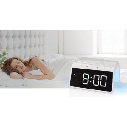 Modinātāja pulkstenis ar LCD ekrānu un bezvadu lādētājs 15W/230V 1x CR2032 balta