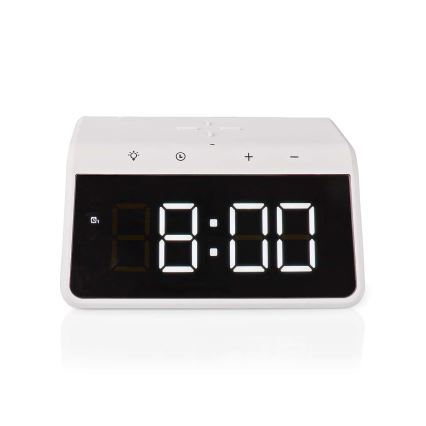 Modinātāja pulkstenis ar LCD ekrānu un bezvadu lādētājs 15W/230V 1x CR2032 balta