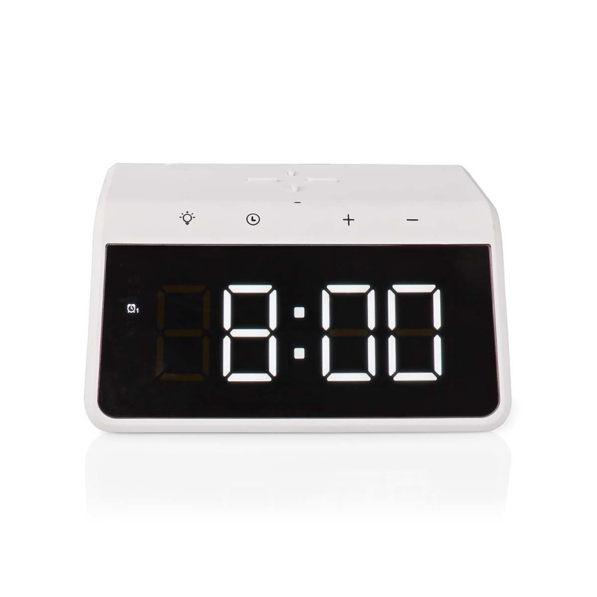 Modinātāja pulkstenis ar LCD ekrānu un bezvadu lādētājs 15W/230V 1x CR2032 balta
