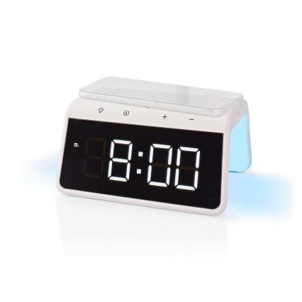 Modinātāja pulkstenis ar LCD ekrānu un bezvadu lādētājs 15W/230V 1x CR2032 balta