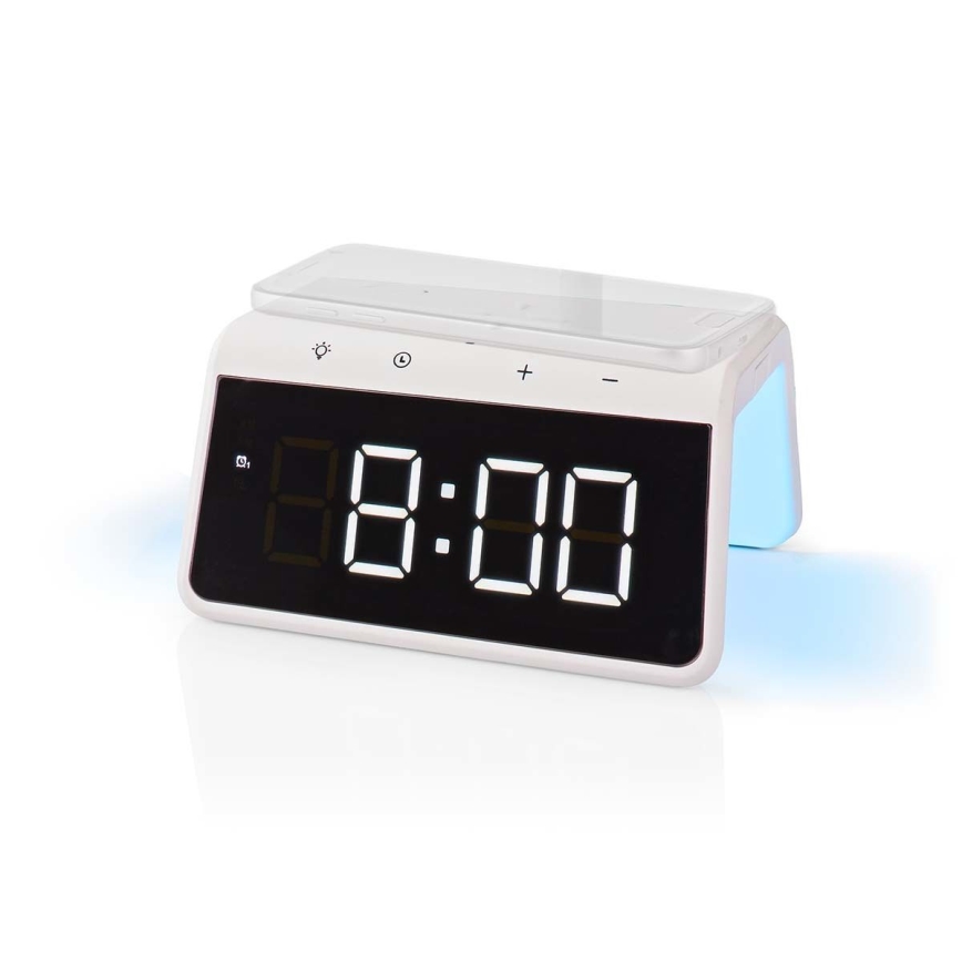 Modinātāja pulkstenis ar LCD ekrānu un bezvadu lādētājs 15W/230V 1x CR2032 balta