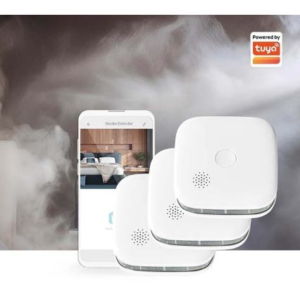 KOMPLEKTS 3x Dūmu detektors SmartLife 3V/1xCR123A Wi-Fi Tuya