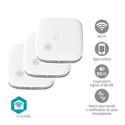 KOMPLEKTS 3x Dūmu detektors SmartLife 3V/1xCR123A Wi-Fi Tuya