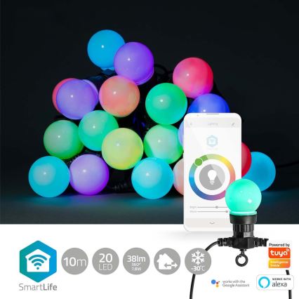 LED RGB Dekoratīva āra virtene 20xLED/8 funkcijas 13m IP65 Wi-Fi Tuya