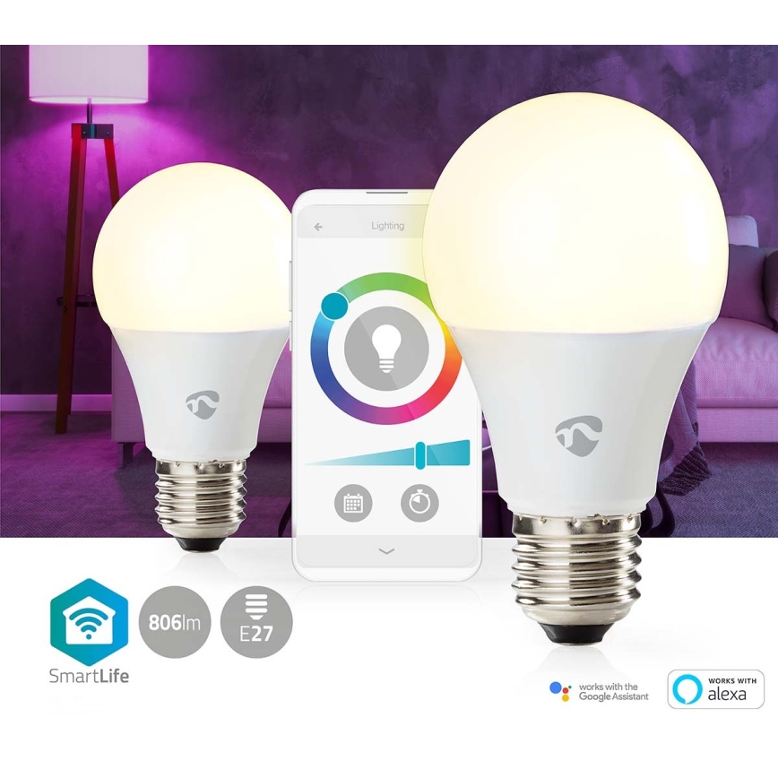 Komplekts 2x LED RGBW spuldze ar regulējamu spilgtumu SmartLife E27/9W/230V Wi-Fi 2700-6500K
