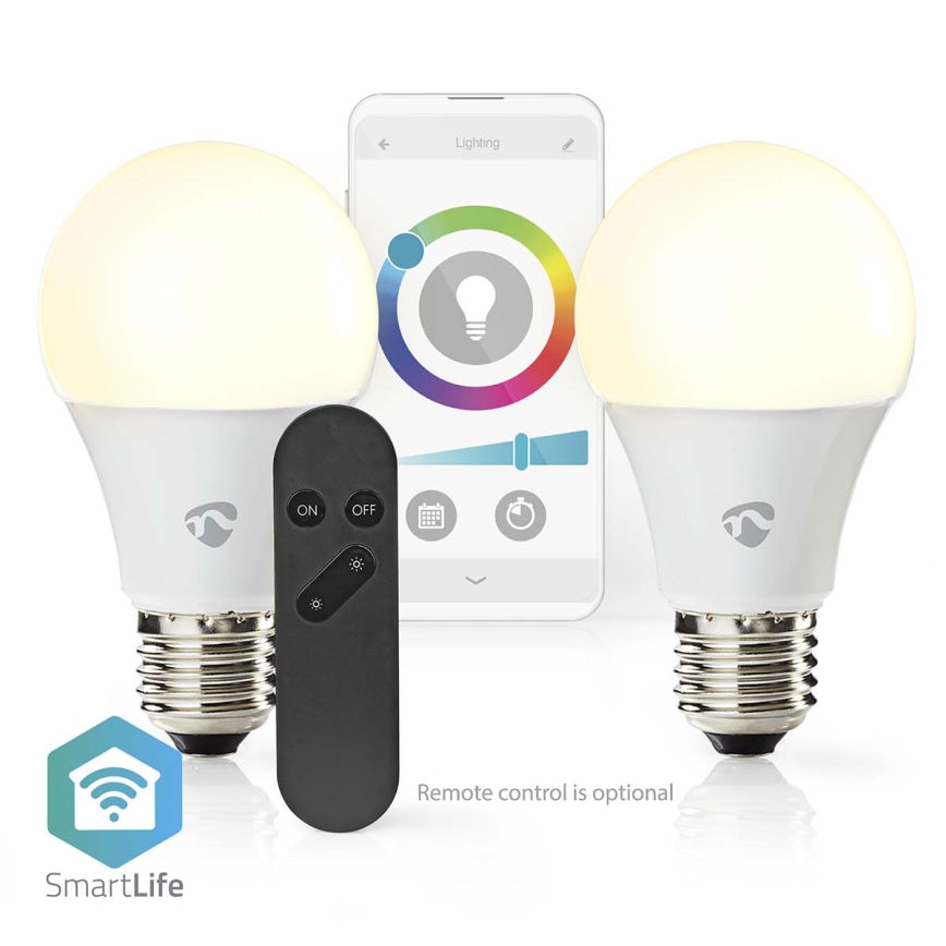 Komplekts 2x LED RGBW spuldze ar regulējamu spilgtumu SmartLife E27/9W/230V Wi-Fi 2700-6500K