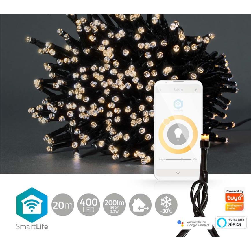 LED Ziemassvētku āra virtene 400xLED/8 funkcijas 25m IP65 Wi-Fi Tuya silti balta