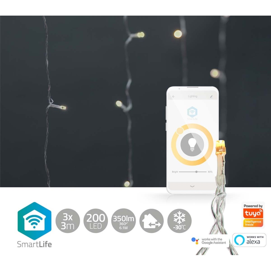 LED Ziemassvētku āra aizskars 200xLED/8 funkcijas 6m IP65 Wi-Fi Tuya silti balta