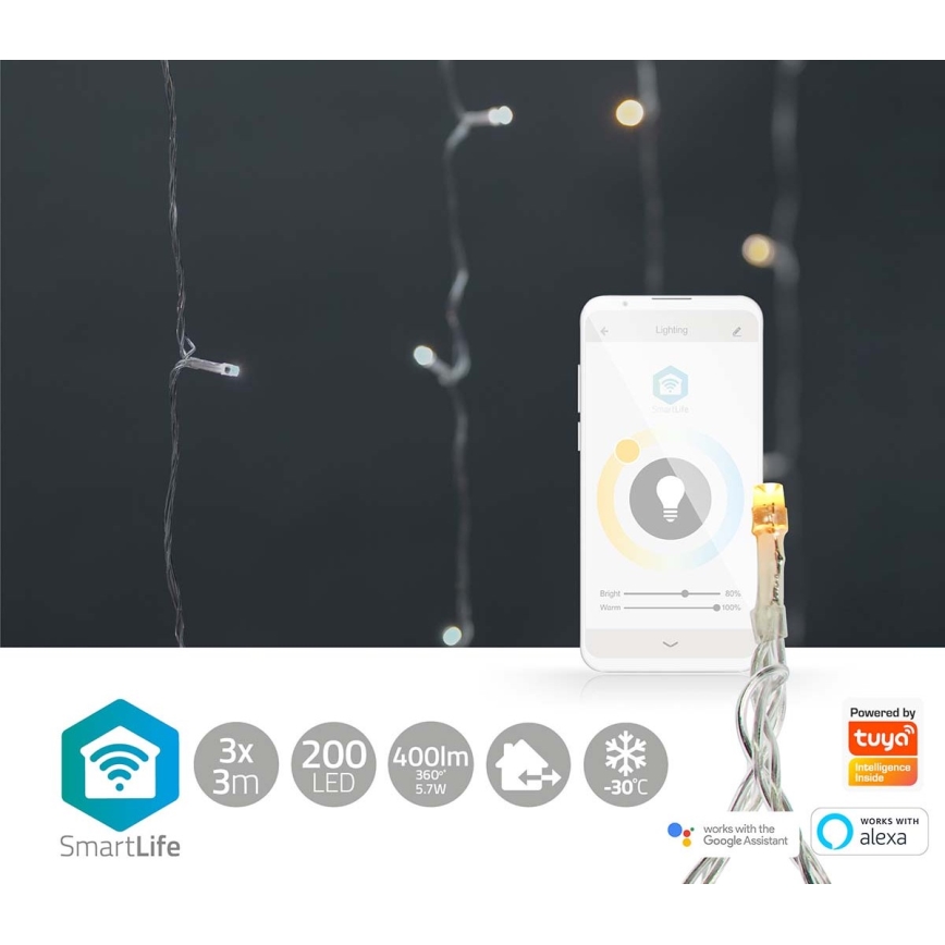 LED  Ziemassvētku aizskars 200xLED/11 funkcijas 6m IP65 Wi-Fi Tuya no siltas līdz vēsi baltai
