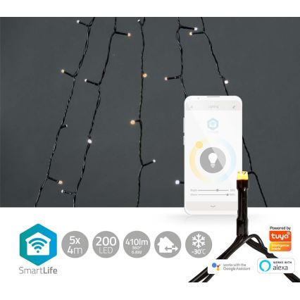 LED Ziemassvētku āra aizskars 200xLED/8 funkcijas 5x7m IP65 Wi-Fi Tuya no silti līdz vēsi baltai