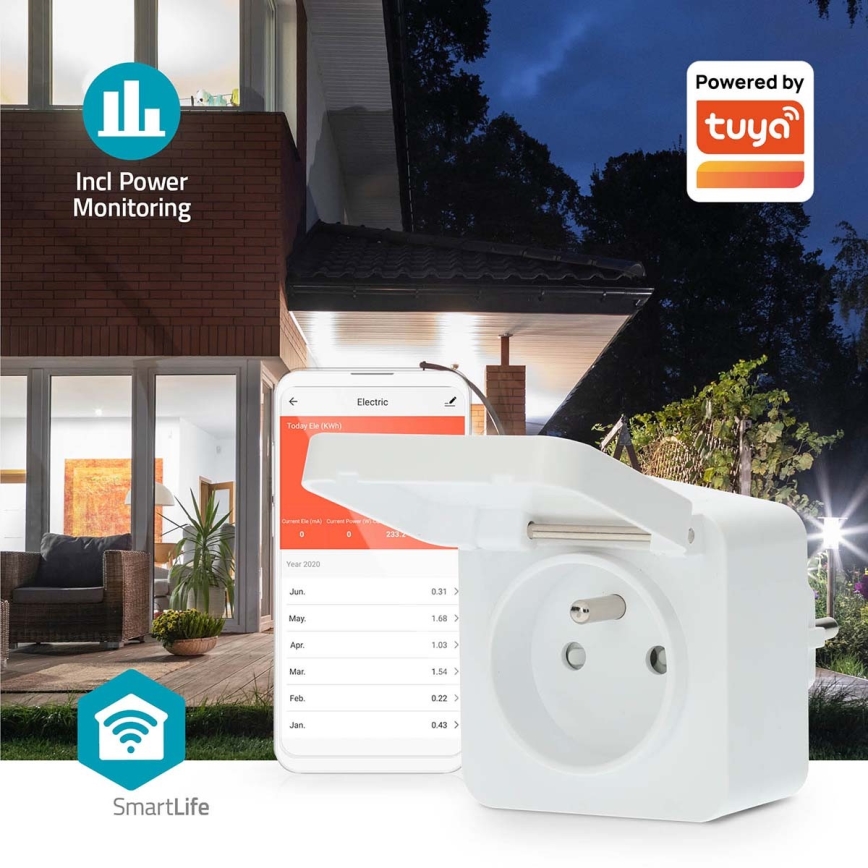 Viedā kontaktligzda 3680W/230V/ Type E/16A Wi-Fi Tuya IP44