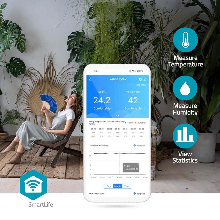 Viedais gaisa kvalitātes monitors ar LED ekrāns SmartLife Wi-Fi