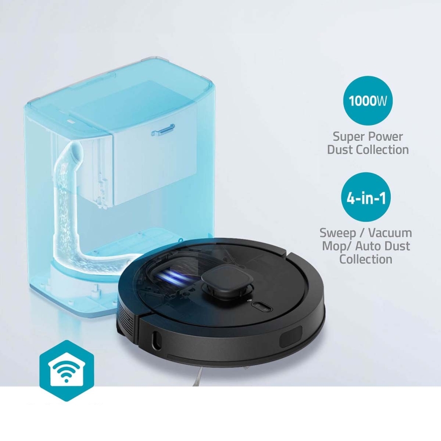 Viedais robota putekļu sūcējs ar mopu SmartLife 5200 mAh Wi-Fi Tuya melna + tālvadības pults