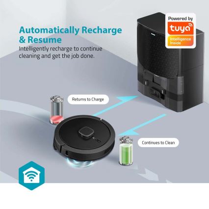 Viedais robota putekļu sūcējs ar mopu SmartLife 5200 mAh Wi-Fi Tuya melna + tālvadības pults