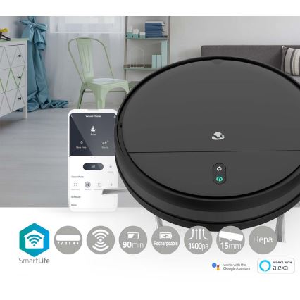 Gudrs robotu putekļsūcējs ar mopu 28W/2500 mAh Wi-Fi melns + tālvadības pults