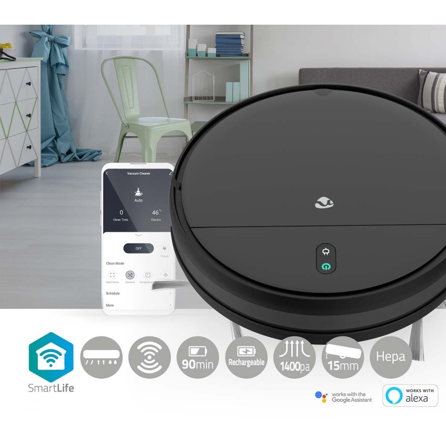 Gudrs robotu putekļsūcējs ar mopu 28W/2500 mAh Wi-Fi melns + tālvadības pults