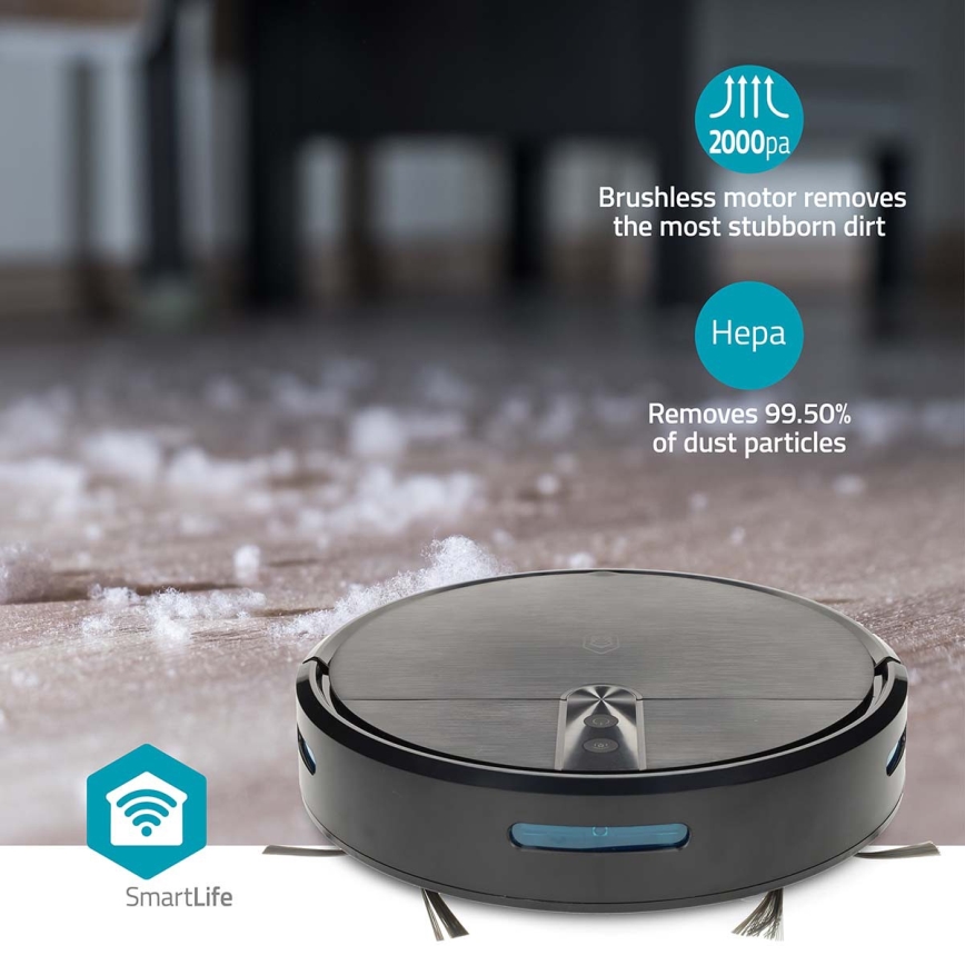 Viedais robotu putekļsūcējs ar mopu SmartLife 2600 mAh Wi‑Fi Tuya melns + tālvadības pults