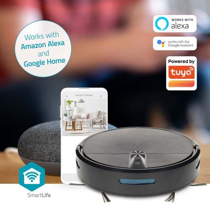Viedais robotu putekļsūcējs ar mopu SmartLife 2600 mAh Wi‑Fi Tuya melns + tālvadības pults