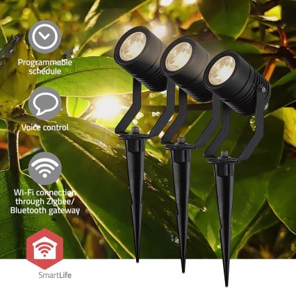 Komplekts 3 gab. LED RGBW regulējamas āra lampas SmartLife LED/3W/230V IP65 Wi-Fi Tuya melnas