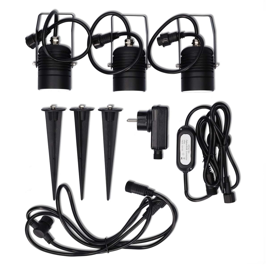 Komplekts 3 gab. LED RGBW regulējamas āra lampas SmartLife LED/3W/230V IP65 Wi-Fi Tuya melnas