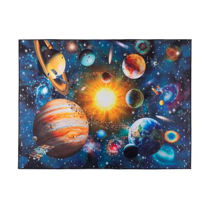 Neslīdošs bērnu paklājs PRINT 3D 120x160 cm ar planētām/koši krāsains