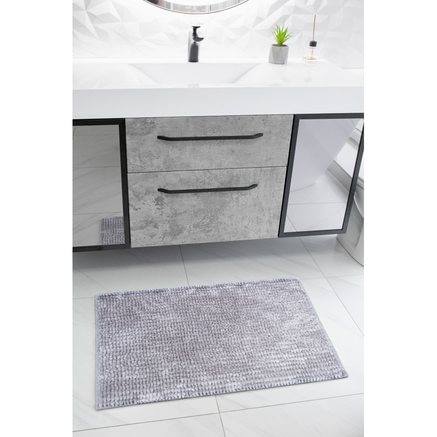 Neslīdošs vannas istabas paklājiņš CHENILLE 50x80 cm pelēks