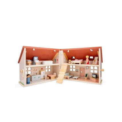 New Classic Toys - Koka leļļu māja sarkanā krāsā