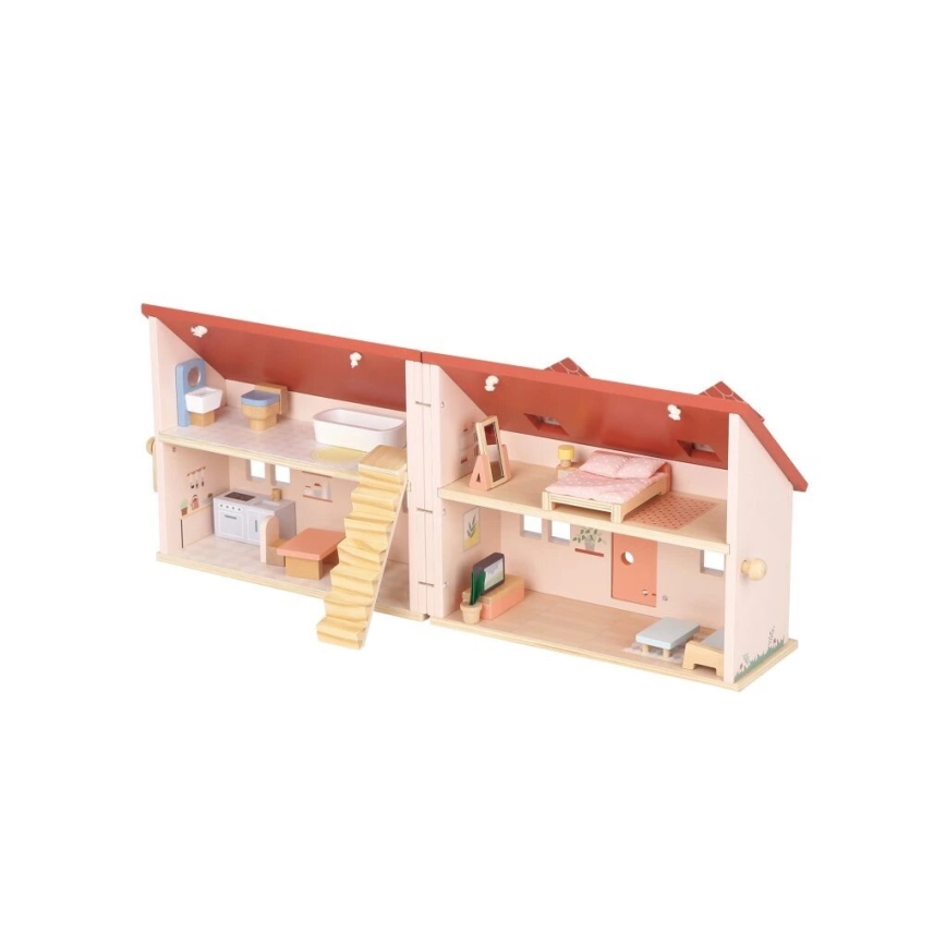 New Classic Toys - Koka leļļu māja sarkanā krāsā