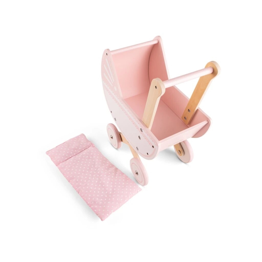 New Classic Toys - Koka leļļu ratiņi rozā
