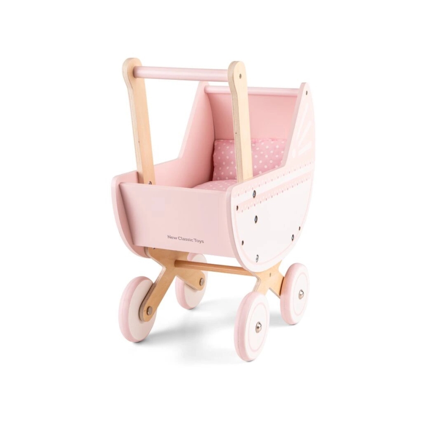 New Classic Toys - Koka leļļu ratiņi rozā