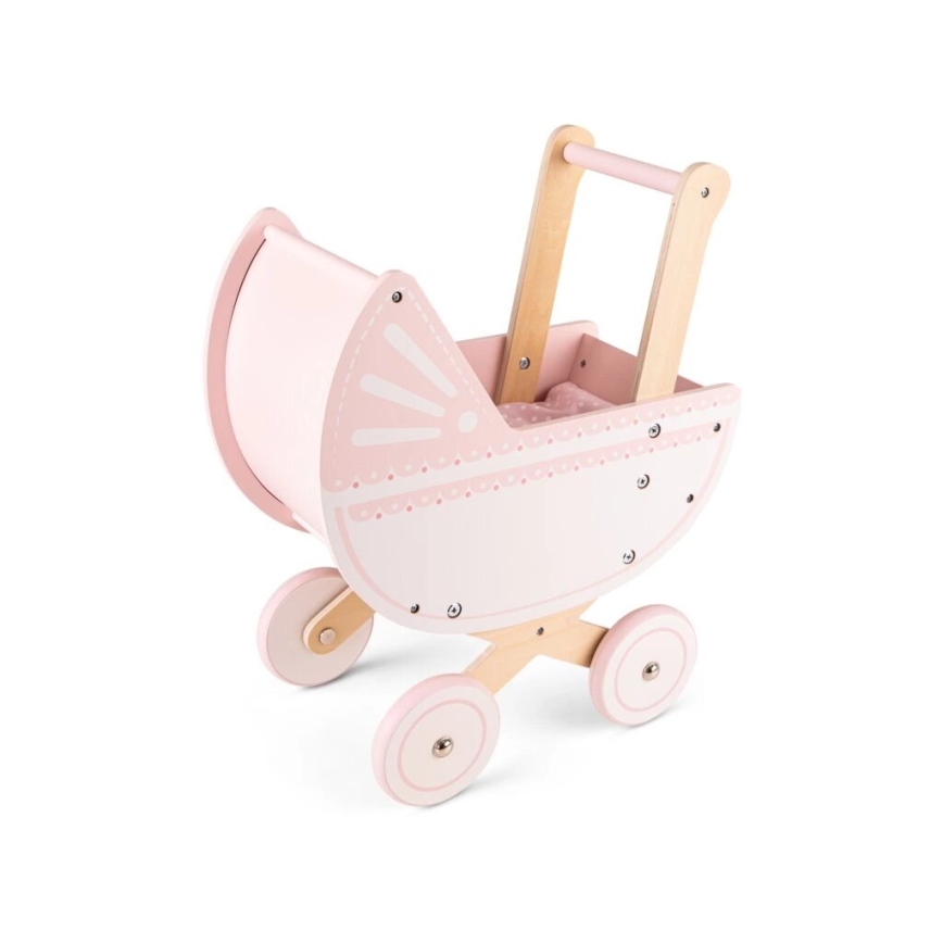 New Classic Toys - Koka leļļu ratiņi rozā