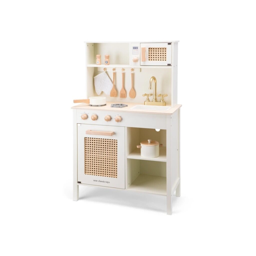 New Classic Toys - Koka virtuve ar piederumiem balta/rotanga