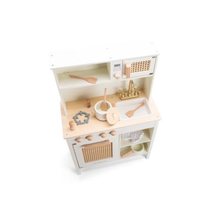 New Classic Toys - Koka virtuve ar piederumiem balta/rotanga