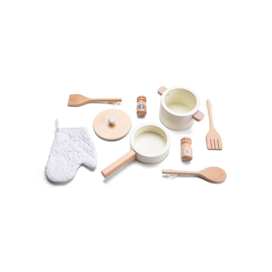 New Classic Toys - Koka virtuve ar piederumiem balta/rotanga