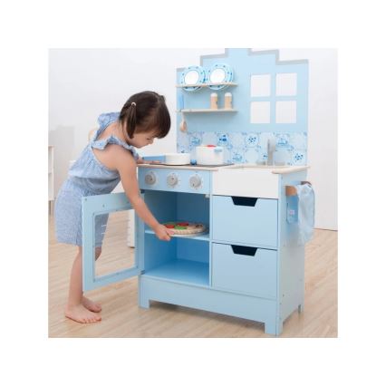 New Classic Toys - Koka virtuve ar piederumiem zila