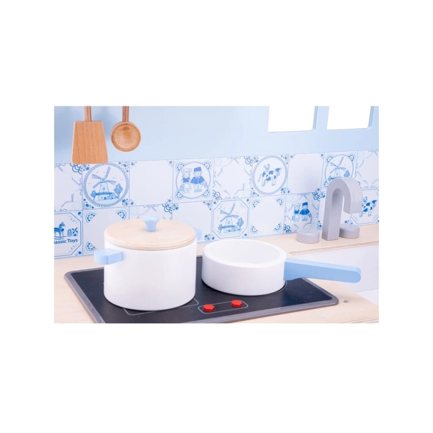 New Classic Toys - Koka virtuve ar piederumiem zila