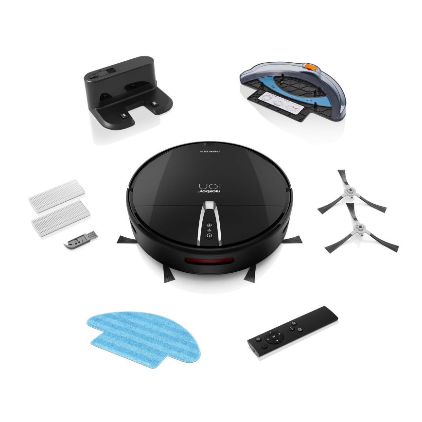 Niceboy ION Charles i4 - Viedais 2in1 robotu putekļsūcējs 4400 mAh Wi-Fi melns + tālvadības pults