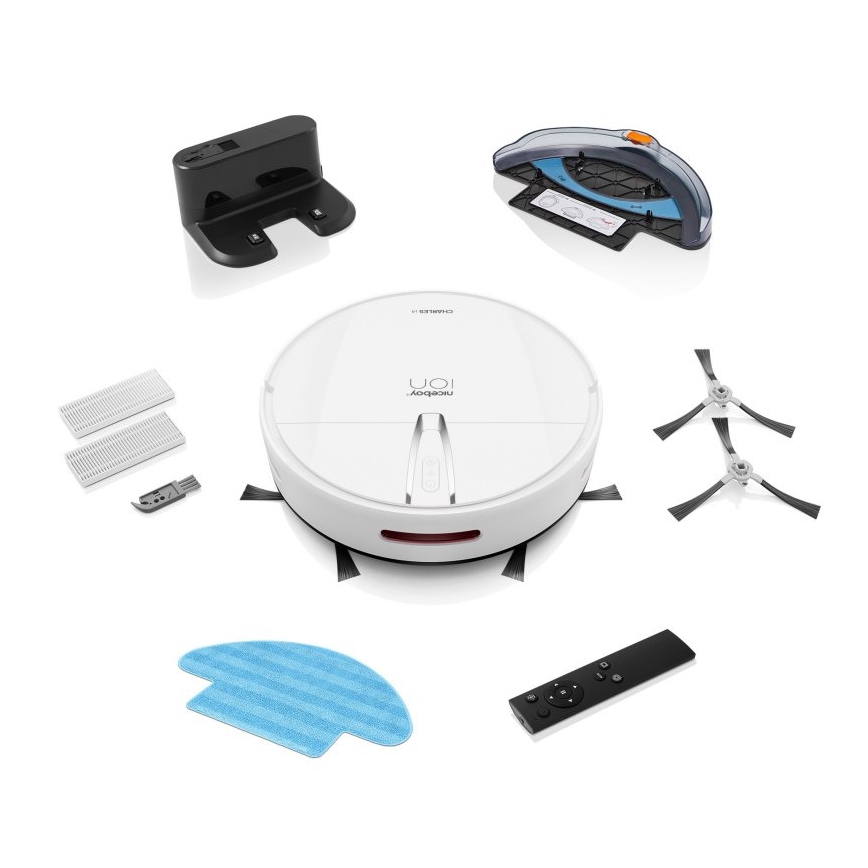 Niceboy ION Charles i4 - Viedais robota putekļu sūcējs 2in1 4400 mAh Wi-Fi balta + tālvadības pults