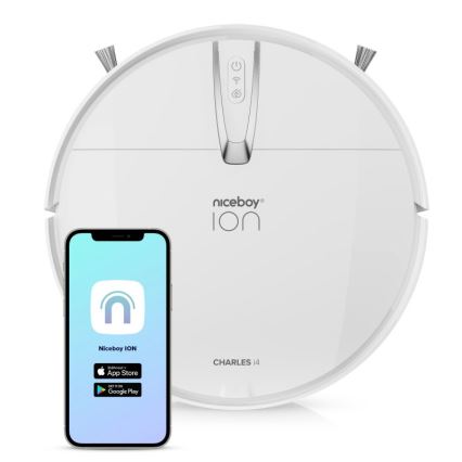 Niceboy ION Charles i4 - Viedais robota putekļu sūcējs 2in1 4400 mAh Wi-Fi balta + tālvadības pults