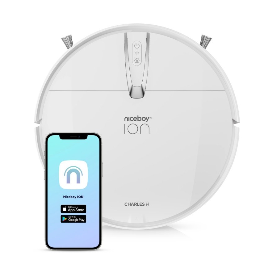Niceboy ION Charles i4 - Viedais robota putekļu sūcējs 2in1 4400 mAh Wi-Fi balta + tālvadības pults