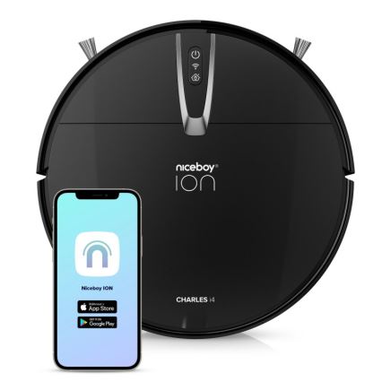Niceboy ION Charles i4 - Viedais robota putekļu sūcējs 2in1 4400 mAh Wi-Fi melna + tālvadības pults