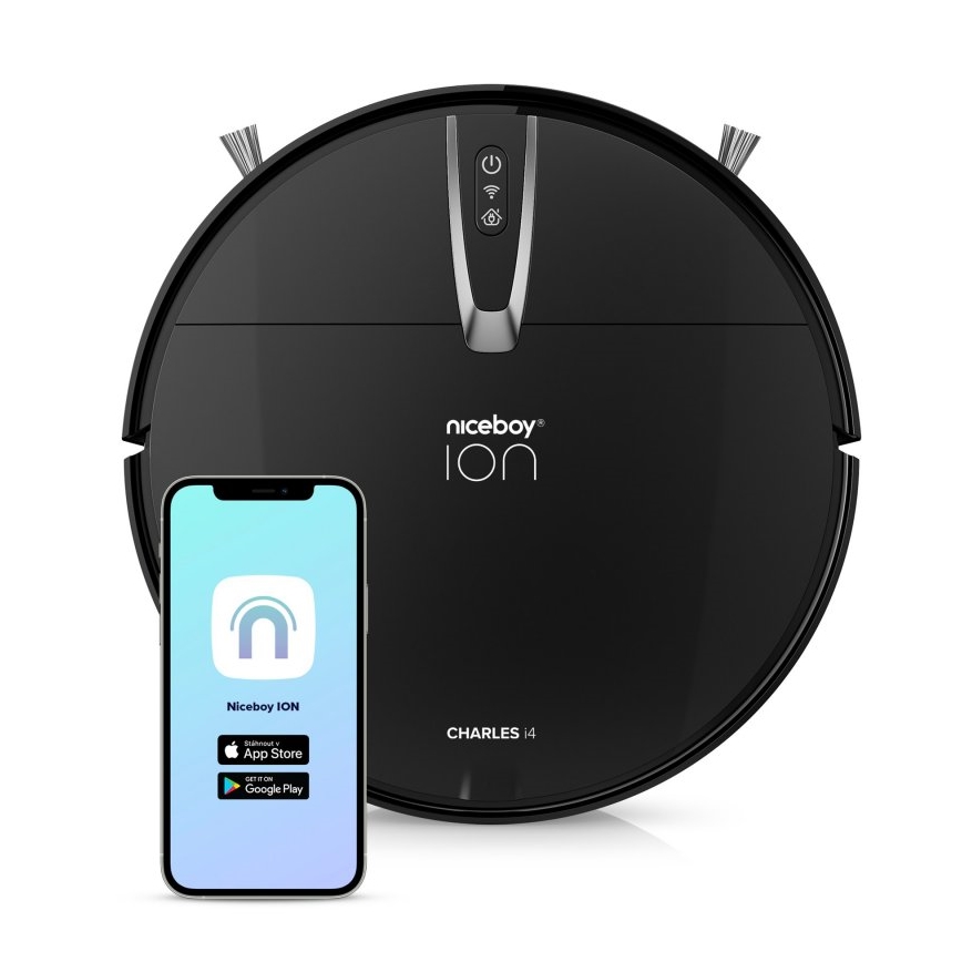 Niceboy ION Charles i4 - Viedais robota putekļu sūcējs 2in1 4400 mAh Wi-Fi melna + tālvadības pults