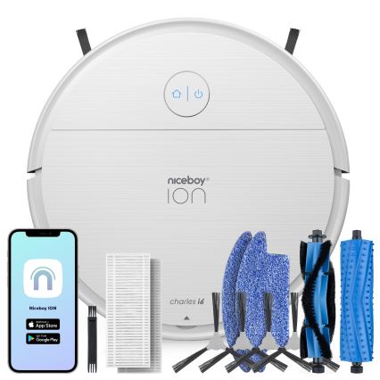Niceboy ION Charles i6 - Viedais robota putekļu sūcējs 2in1 2600 mAh Wi-Fi balta