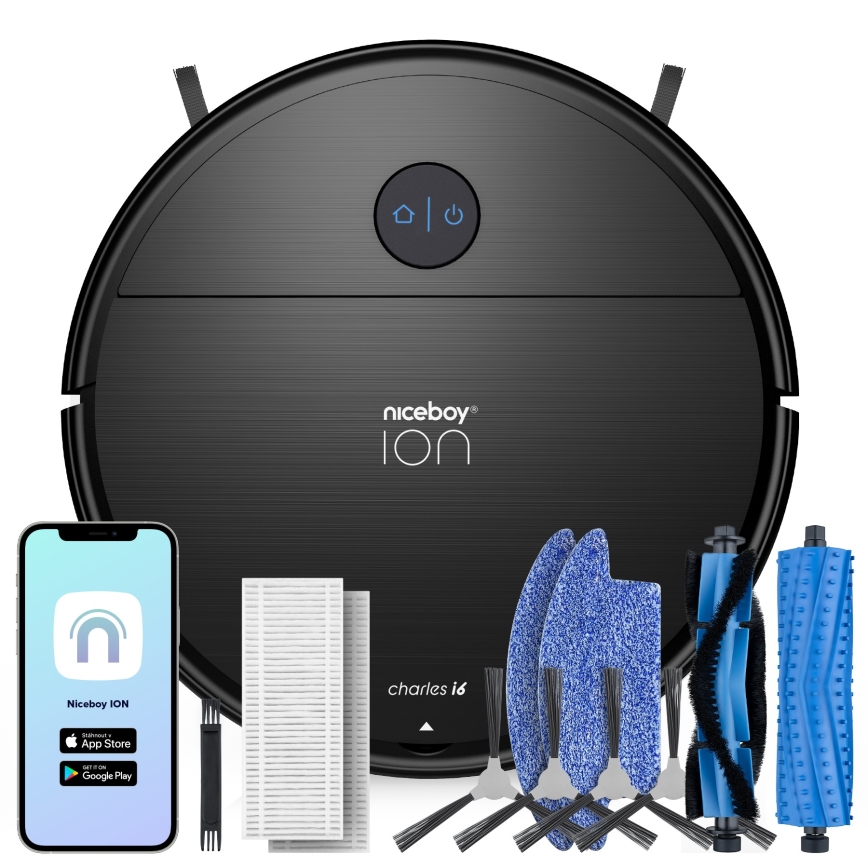 Niceboy ION Charles i6 - Viedais robota putekļu sūcējs 2in1 2600 mAh Wi-Fi melna