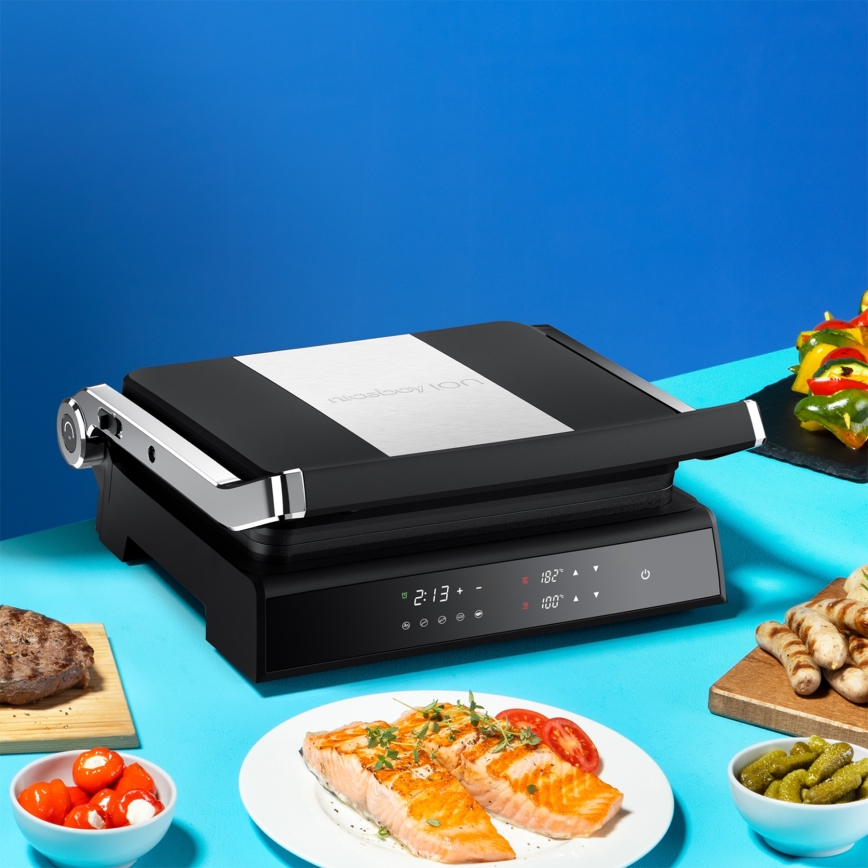 Niceboy ION Grillmaster - Kontaktgrils 2000W/230V melna/matēts hroms