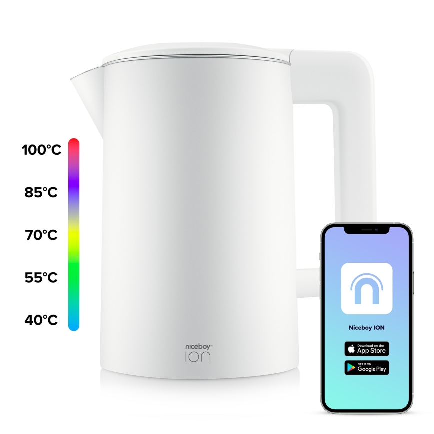Niceboy ION SmartKettle - Viedā tējkanna ar termoregulāciju 1,7 l 2200W/230V Wi-Fi balta