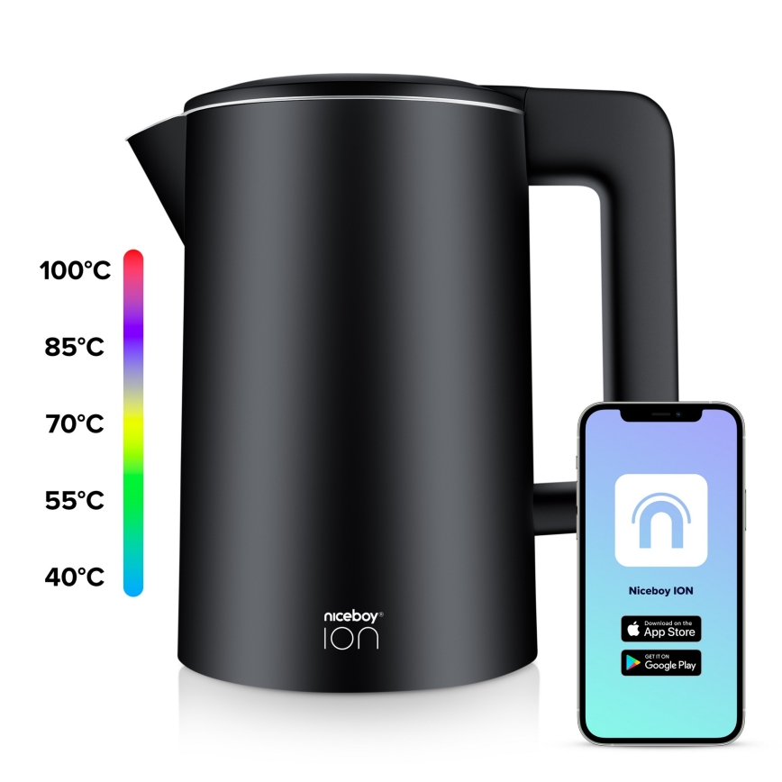Niceboy ION SmartKettle - Viedā tējkanna ar termoregulāciju 1,7 l 2200W/230V Wi-Fi melna