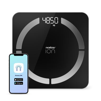 Niceboy ION SmartScale - Viedie digitālie personīgie svari 3xAAA melna