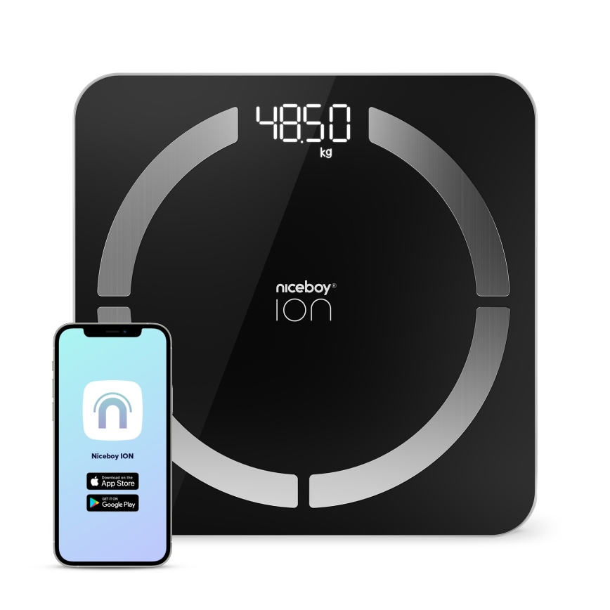 Niceboy ION SmartScale - Viedie digitālie personīgie svari 3xAAA melna