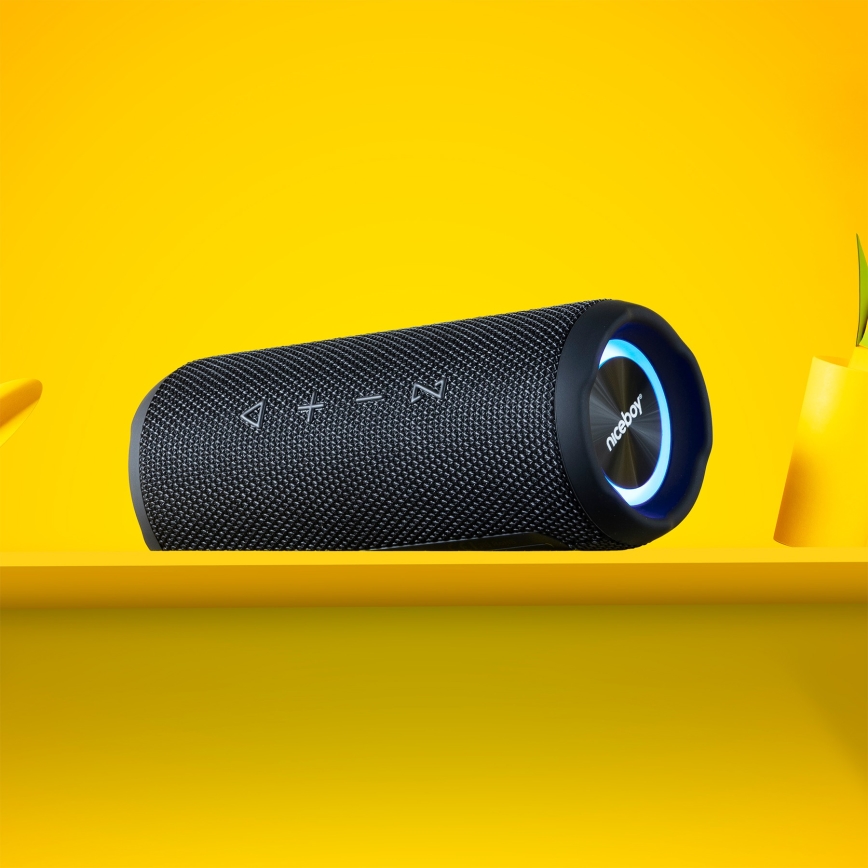 Niceboy Nexus - LED Bezvadu skaļrunis ar mikrofonu 26W/4000 mAh IPX6 melna